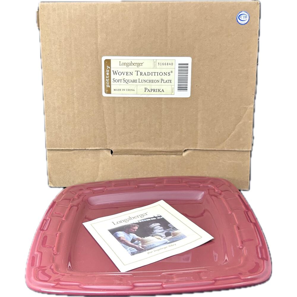 Longaberger Pottery Soft Square Luncheon Plate 8.75" Paprika Red NIB